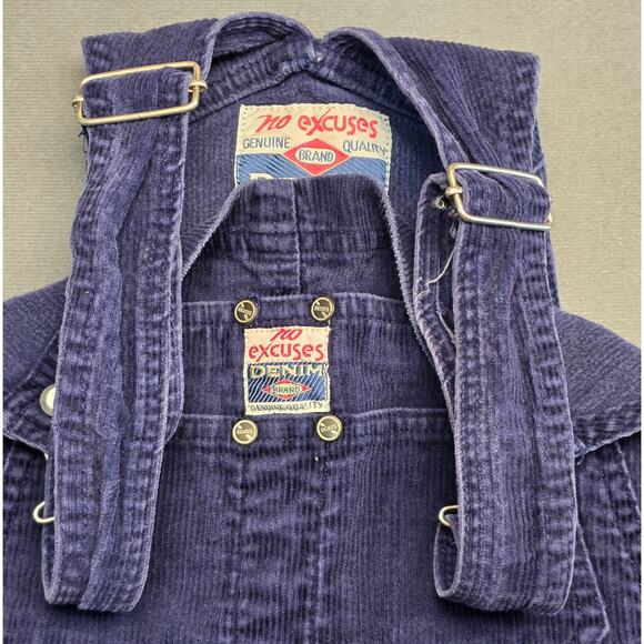 Vintage No Excuses Mens XL Blue Denim Curduroy Overalls Carpenter Pockets Chore - Picture 2 of 8